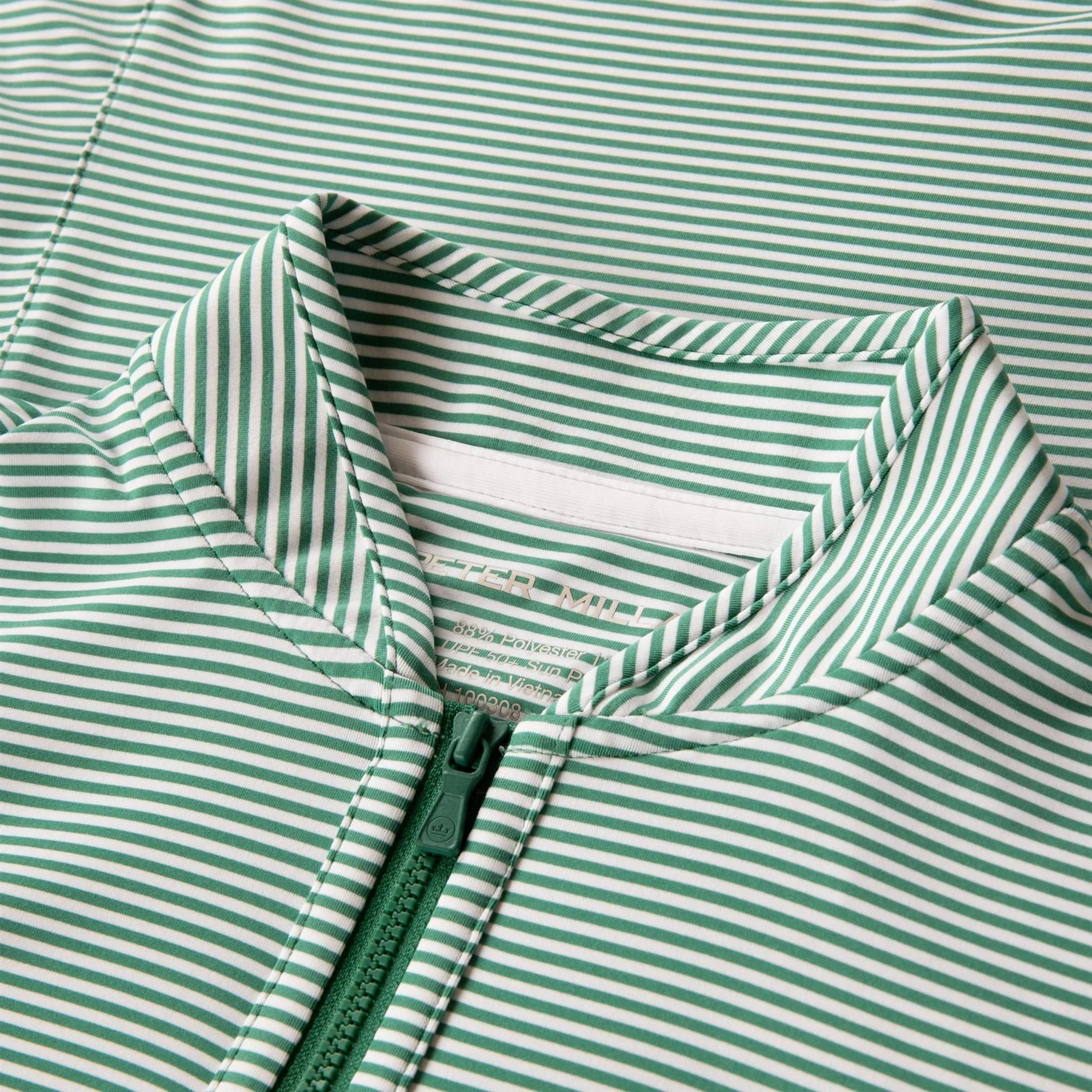 Peter Millar Womens Vista Stripe Lightweight Zip Sun Shirt - Field Green White Peter Millar Apparel for Women