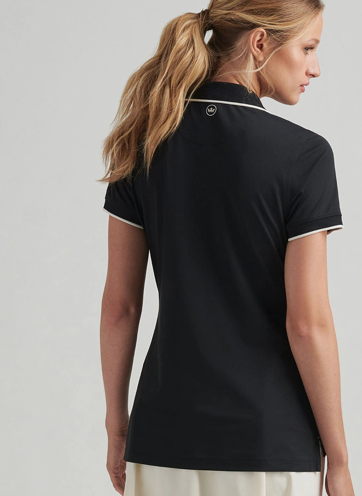 Peter Millar Womens Whitworth Sport Mesh Short-Sleeve Polo - Black Ivory Peter Millar Apparel for Women
