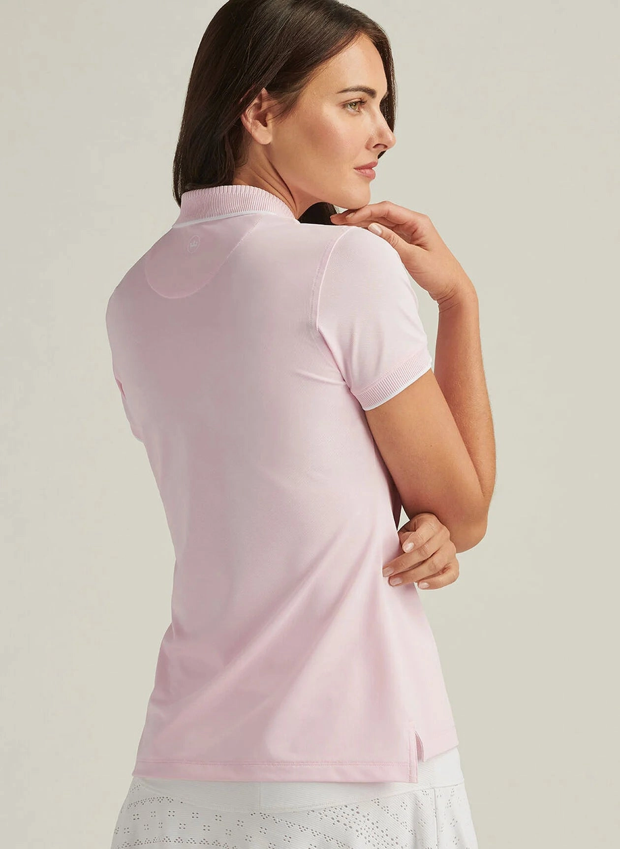 Peter Millar Womens Whitworth Sport Mesh Short-Sleeve Polo - Pearl Pink White Peter Millar Apparel for Women