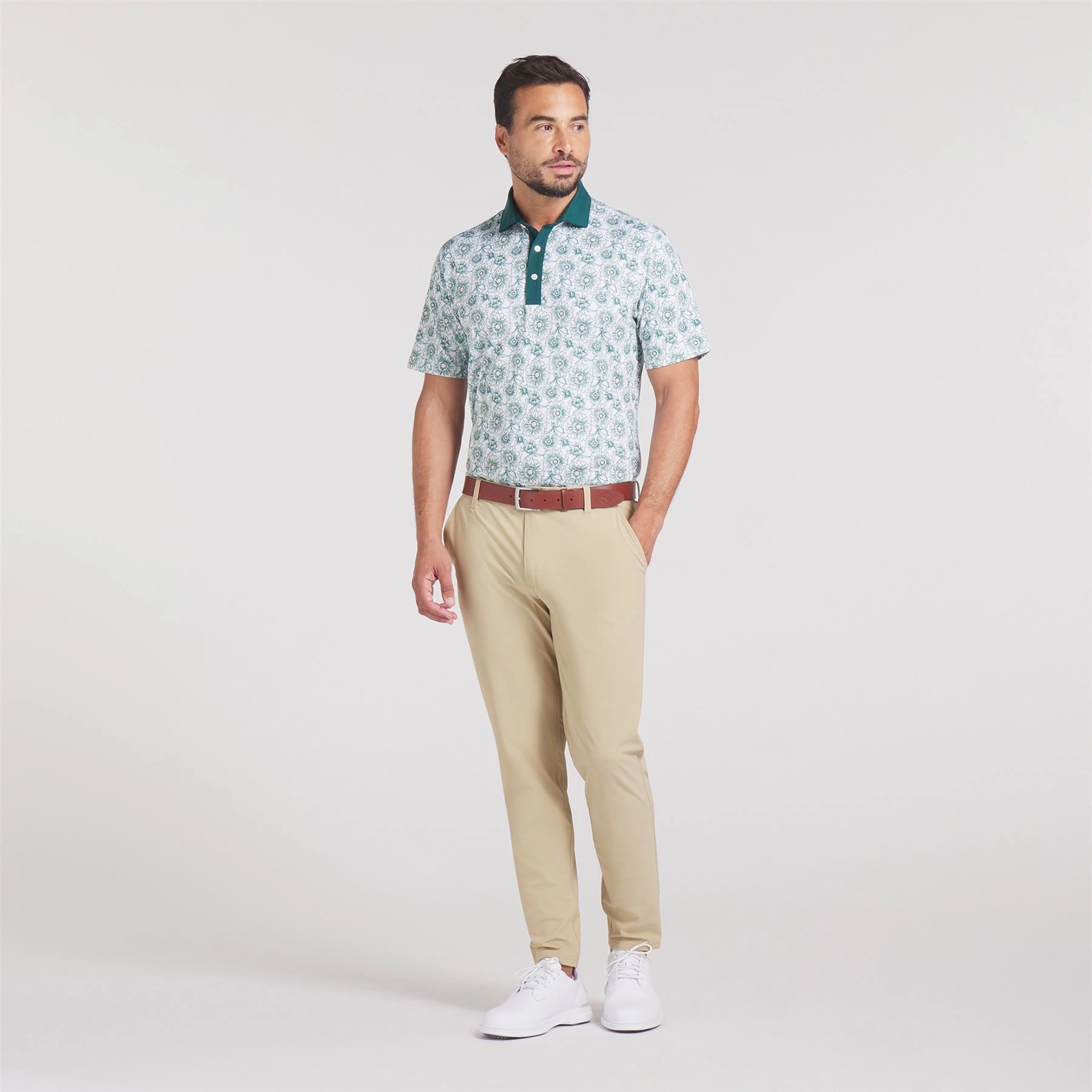 Pique Flower Fields Polo Dark Myrtle/White Glow Puma Men's Sportswear