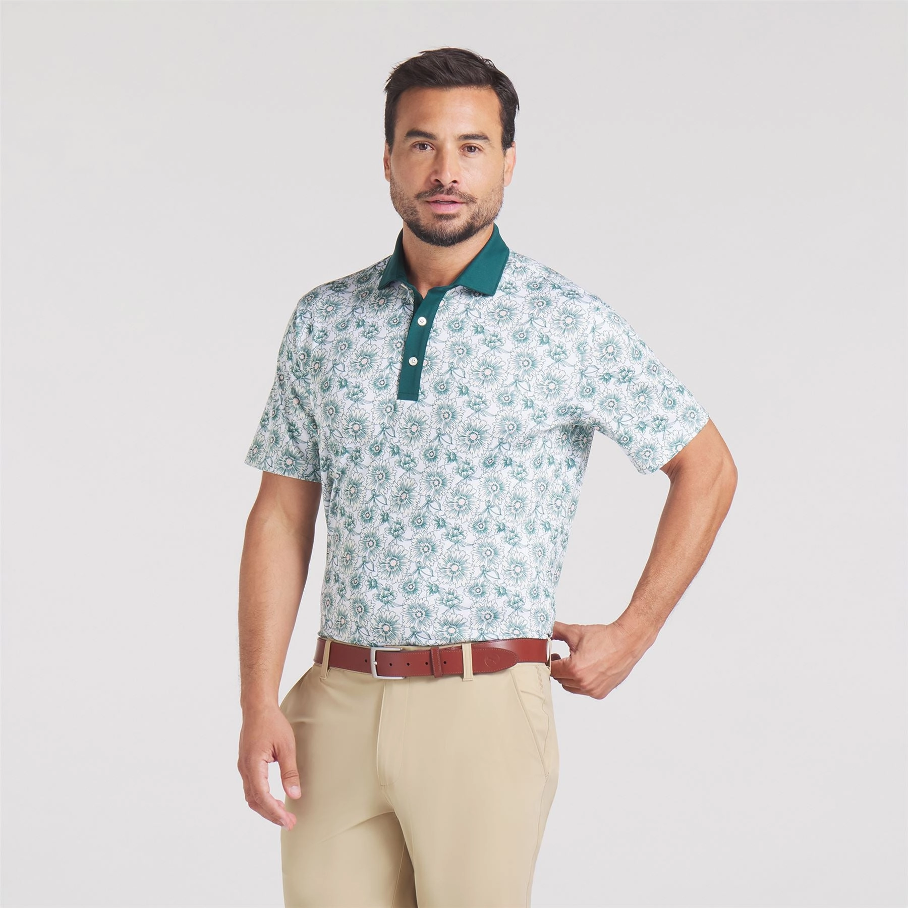 Pique Flower Fields Polo Dark Myrtle/White Glow Puma men's athletic clothing