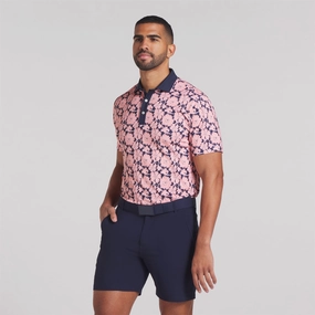 Pique Flower Fields Polo Pink Fruit/Deep Navy Puma men's athletic clothing