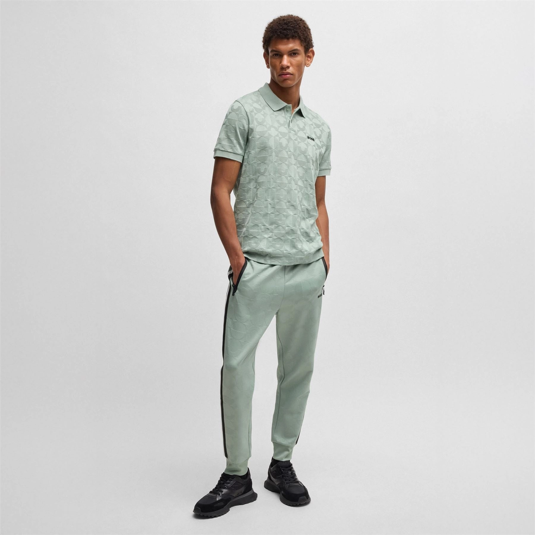 Pirax Striped Polo Open Green Boss Men's Fashion