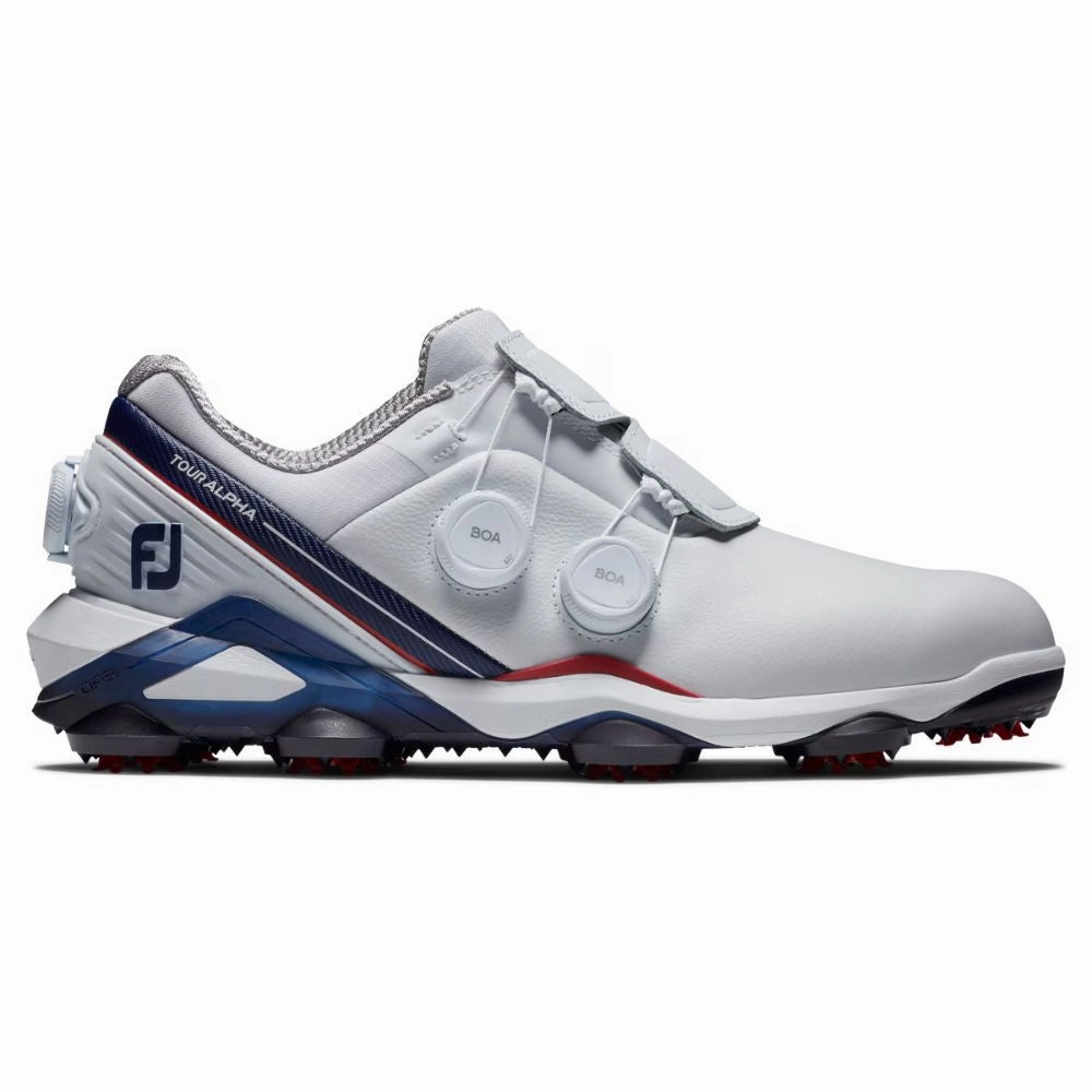 Anti-Slip Shoes Platform Style Sneakers FootJoy Men's Tour Alpha Triple BOA Golf Shoes - White/Red/Navy Smart Casual Sneakers Summer Slip-Ons