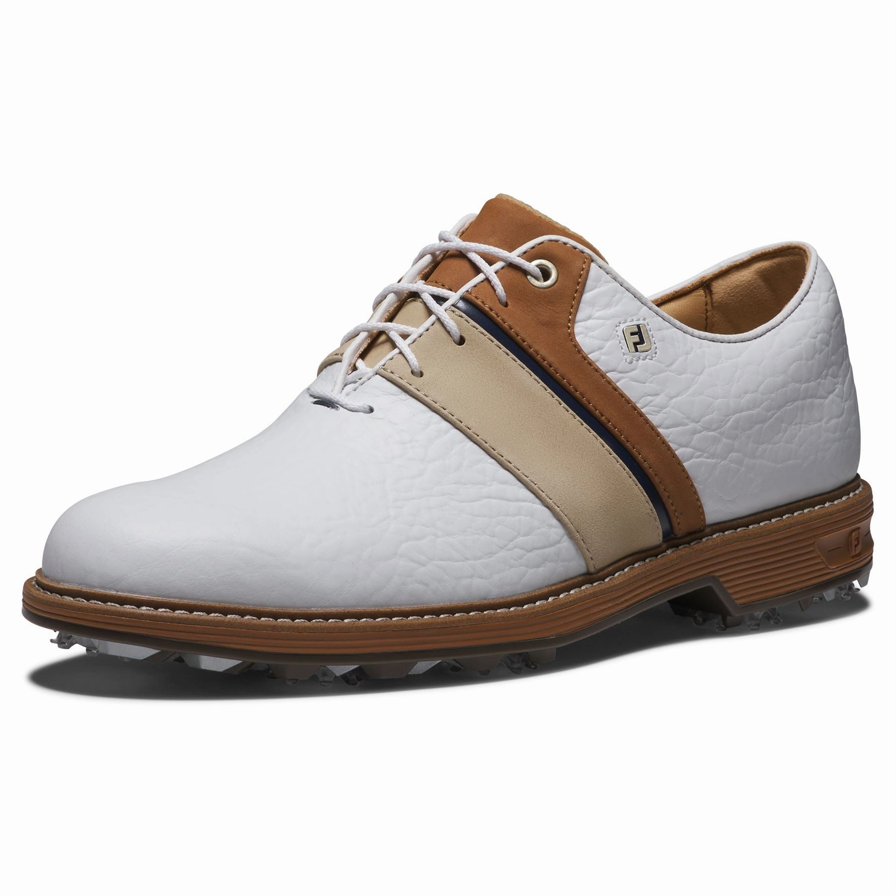Premiere Series Packard LX Golf Shoes White/Blue/Brown Premium Men's Golf Shoes