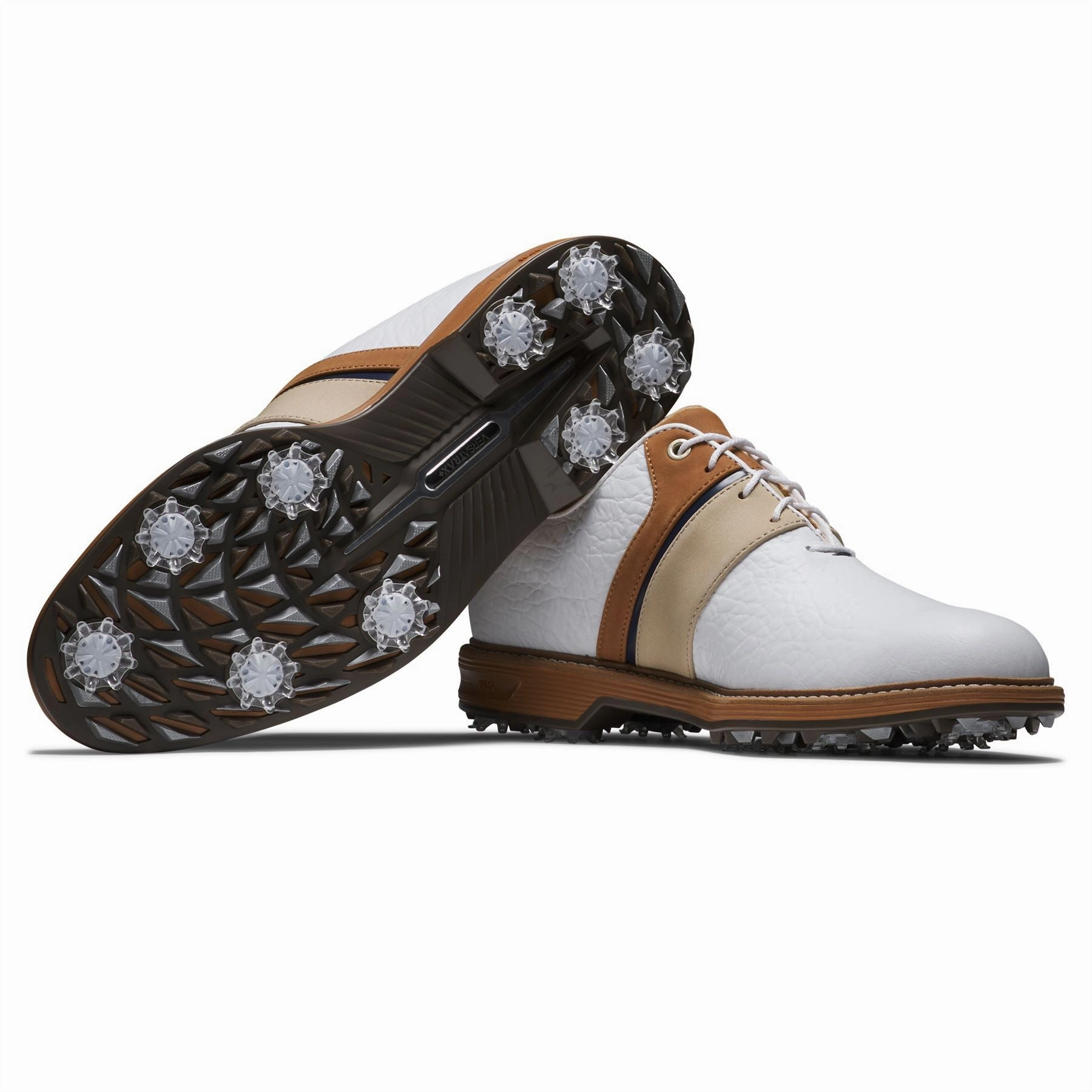 Premiere Series Packard LX Golf Shoes White/Blue/Brown Premium Men's Golf Shoes