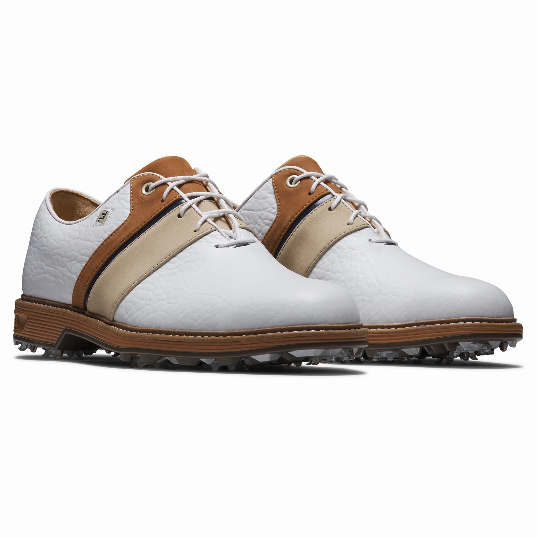 Premiere Series Packard LX Golf Shoes White/Blue/Brown Premium Men's Golf Shoes