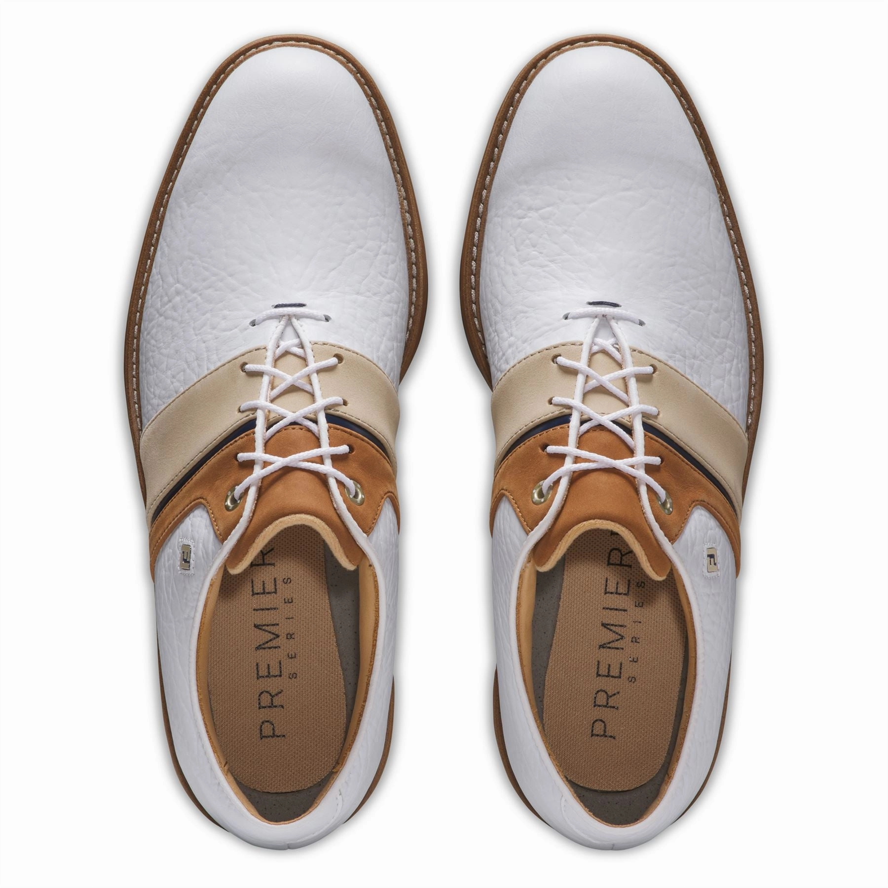 Premiere Series Packard LX Golf Shoes White/Blue/Brown Premium Men's Golf Shoes
