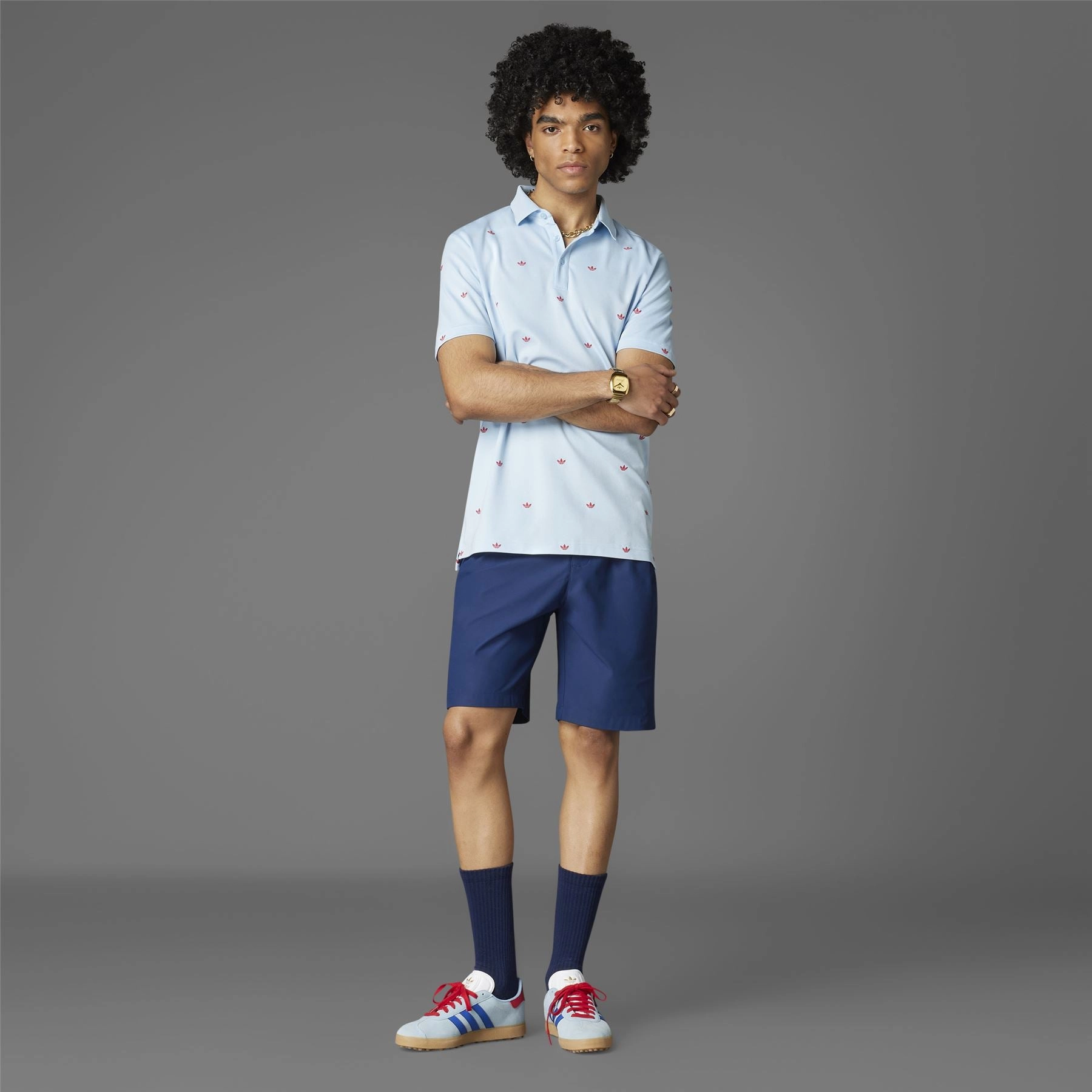 Printed Trefoil Polo Clear Sky Adidas Men's Apparel