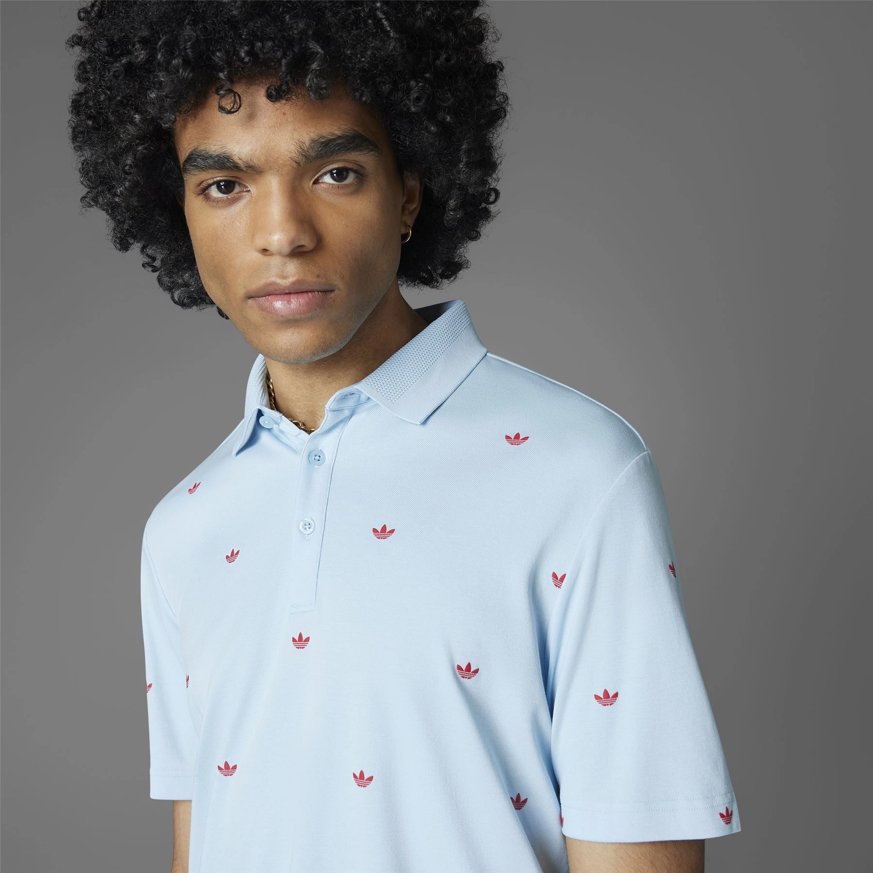 Printed Trefoil Polo Clear Sky Adidas Men's Apparel