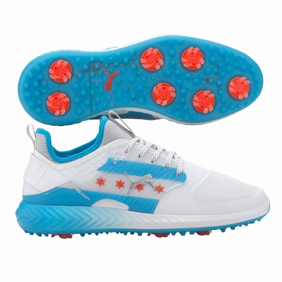 Puma Men's TOUR ISSUE- LTD EDITION IGNITE PWRAdapt CTA Caged Golf Shoes - WHITE - BLUE - RED Puma LTD Tour Edition Golf Shoes