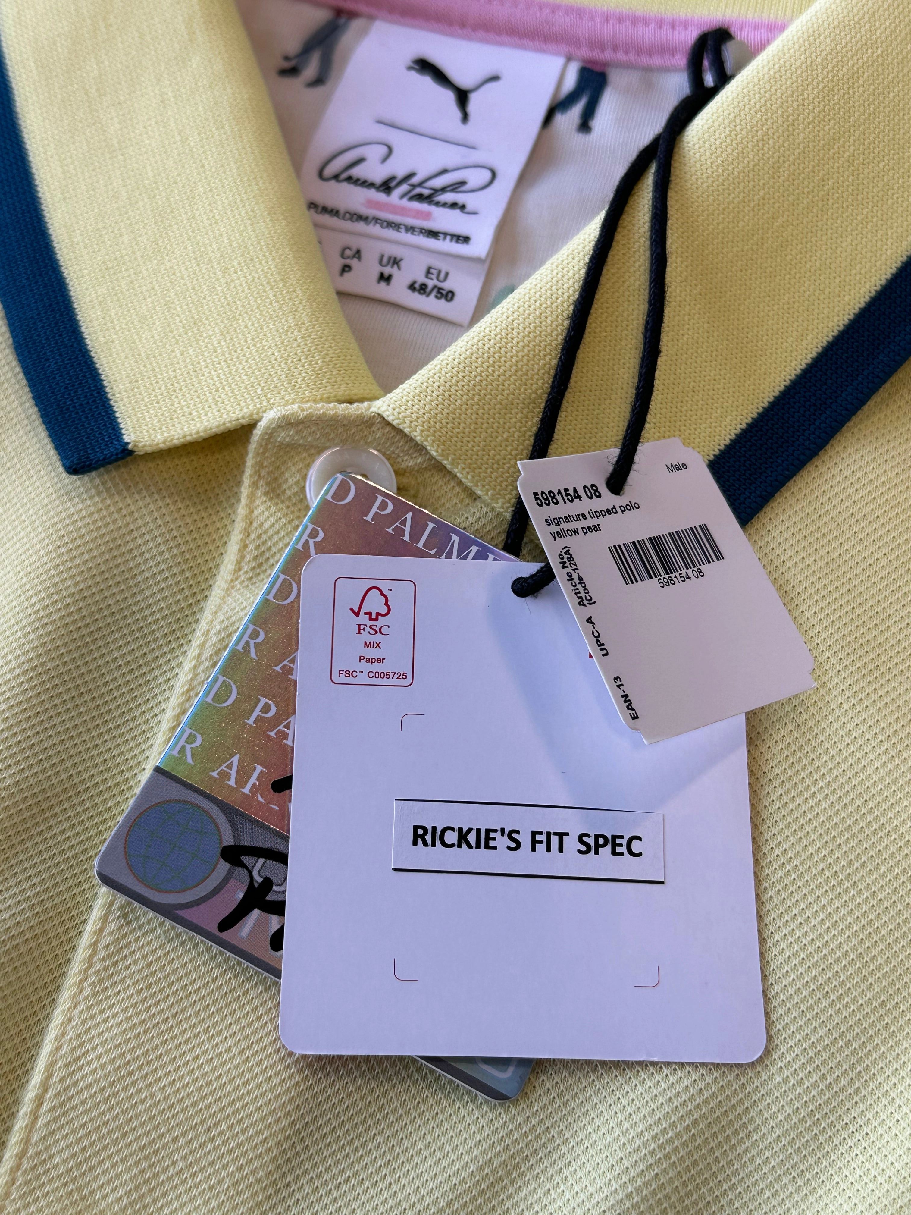 Puma Men's Tour Issue Rickie Spec Fit X Arnold Palmer Signature Tipped Short Sleeve Polo - YELLOW PEAR Puma LTD Tour Edition Golf Shoes