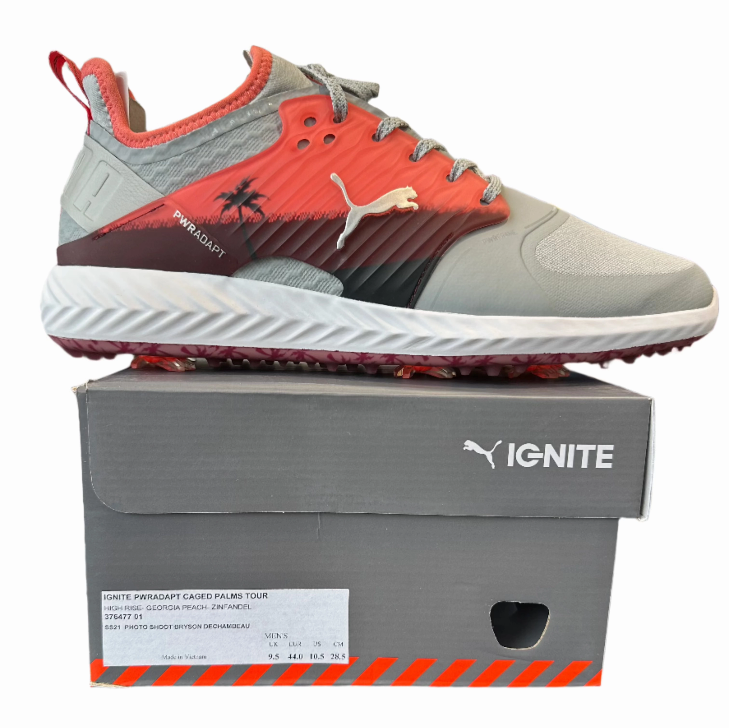 Puma Men's TOUR LTD EDITION- IGINITE PWRAdapt Caged PALMS TOUR Golf Shoes - HIGH RISE / GEORGIA PEACH / ZINFANDEL Puma LTD Tour Edition Golf Shoes