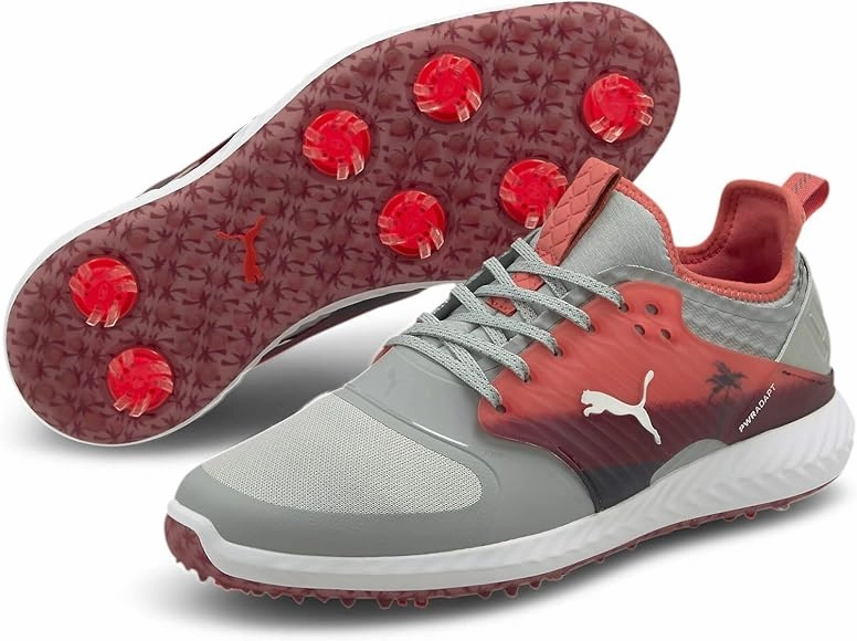 Puma Men's TOUR LTD EDITION- IGINITE PWRAdapt Caged PALMS TOUR Golf Shoes - HIGH RISE / GEORGIA PEACH / ZINFANDEL Puma LTD Tour Edition Golf Shoes