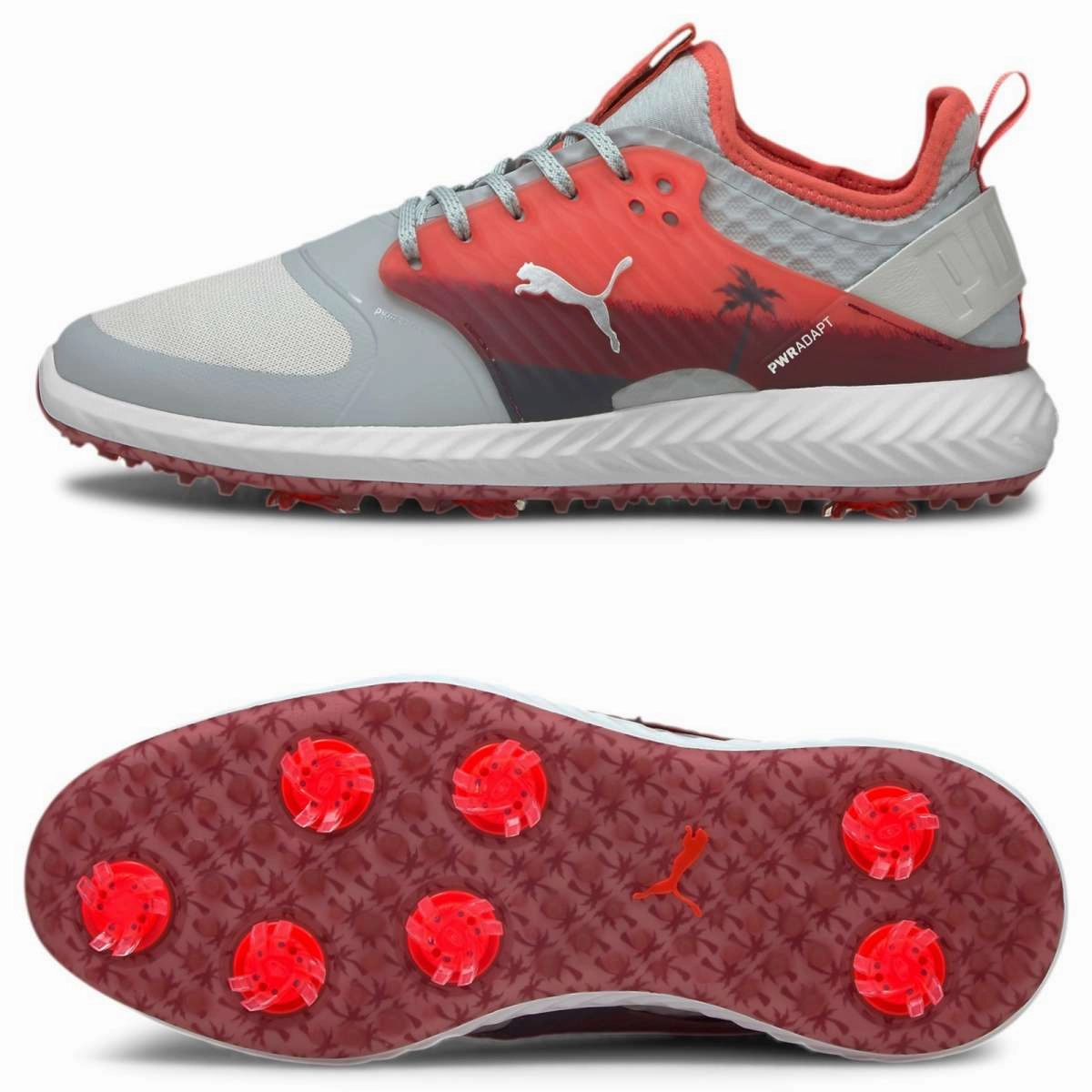 Puma Men's TOUR LTD EDITION- IGINITE PWRAdapt Caged PALMS TOUR Golf Shoes - HIGH RISE / GEORGIA PEACH / ZINFANDEL Puma LTD Tour Edition Golf Shoes