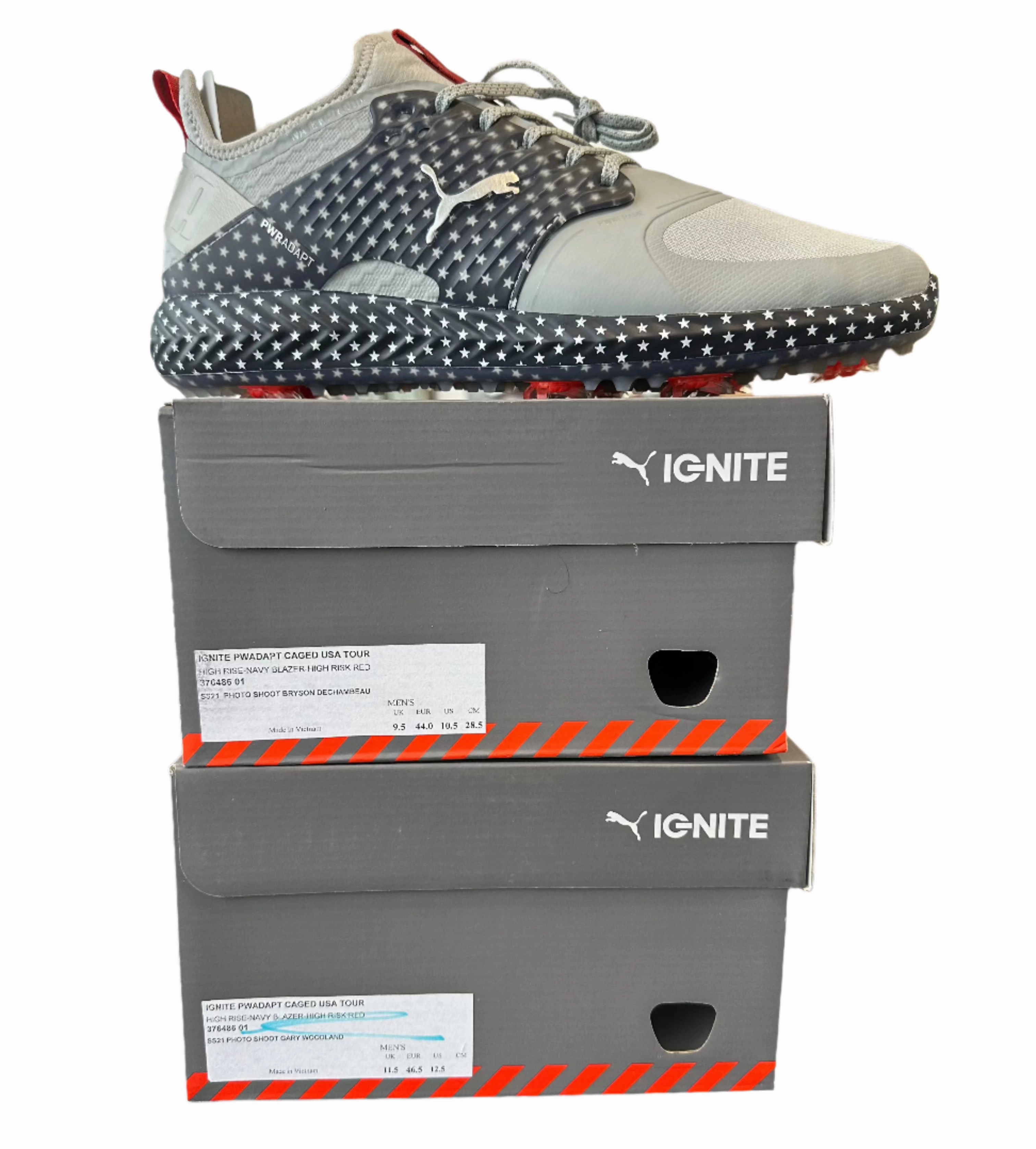 Puma Men's TOUR LTD EDITION- IGINITE PWRAdapt Caged USA TOUR Golf Shoes - HIGH RISE / NAVY BLAZER / HIGH RISK RED Puma LTD Tour Edition Golf Shoes