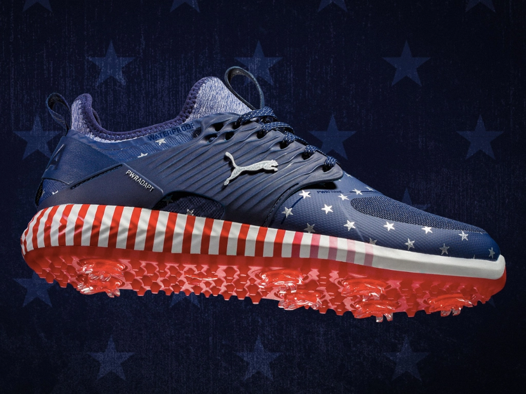 Puma Men's TOUR LTD EDITION PRESIDENTS CUP - IGINITE PWRAdapt Caged Golf Shoes- STAR SPANGLED Puma LTD Tour Edition Golf Shoes