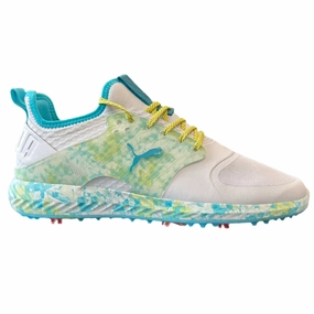 Puma Men's TOUR LTD EDITION PROTOTYPE- IGINITE PWRAdapt Caged DIGI FLORAL - WHITE /SCUBA BLUE / CELANDINE Puma LTD Tour Edition golf shoes
