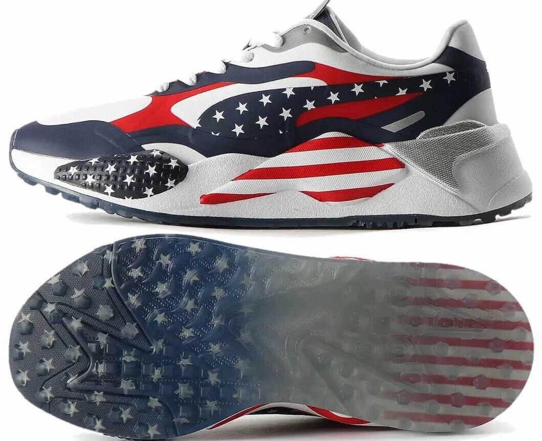 Puma Men's TOUR Ltd Edition RS-G US OPEN Spikeless Golf Shoe - WHITE / PEACOAT- HIGH RISK RED Puma LTD Tour Edition Golf Shoes