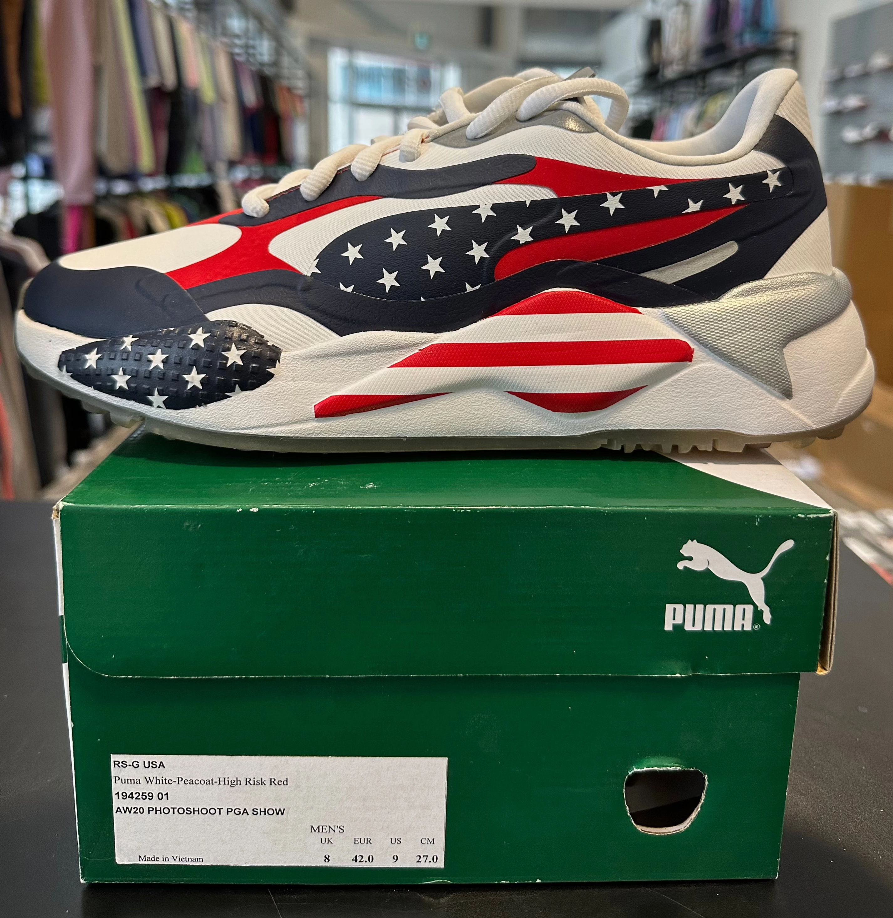 Puma Men's TOUR Ltd Edition RS-G US OPEN Spikeless Golf Shoe - WHITE / PEACOAT- HIGH RISK RED Puma LTD Tour Edition Golf Shoes