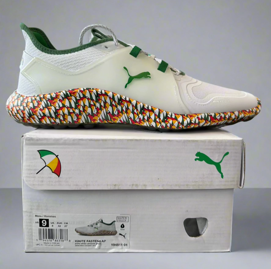Puma Men's TOUR (RICKIE FOWLER) IGNITE Fasten8 X Arnold Palme Golf Shoes - WHITE / AMZON GREEN Puma LTD Tour Edition Golf Shoes