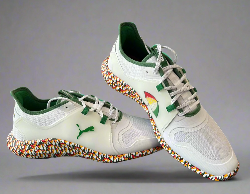 Puma Men's TOUR (RICKIE FOWLER) IGNITE Fasten8 X Arnold Palme Golf Shoes - WHITE / AMZON GREEN Puma LTD Tour Edition golf shoes