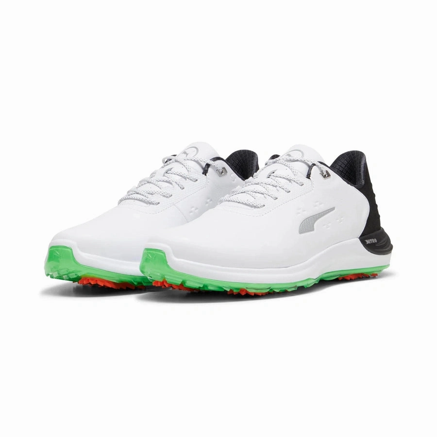 Puma PHANTOMCAT NITRO Golf Shoes - White/Green Classic Men's Spiked Golf Shoes