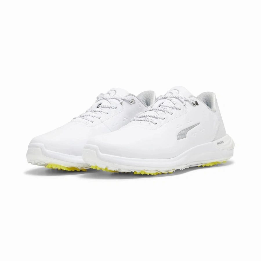 Puma PHANTOMCAT NITRO Golf Shoes - White/Silver Classic Men's Spiked Golf Shoes