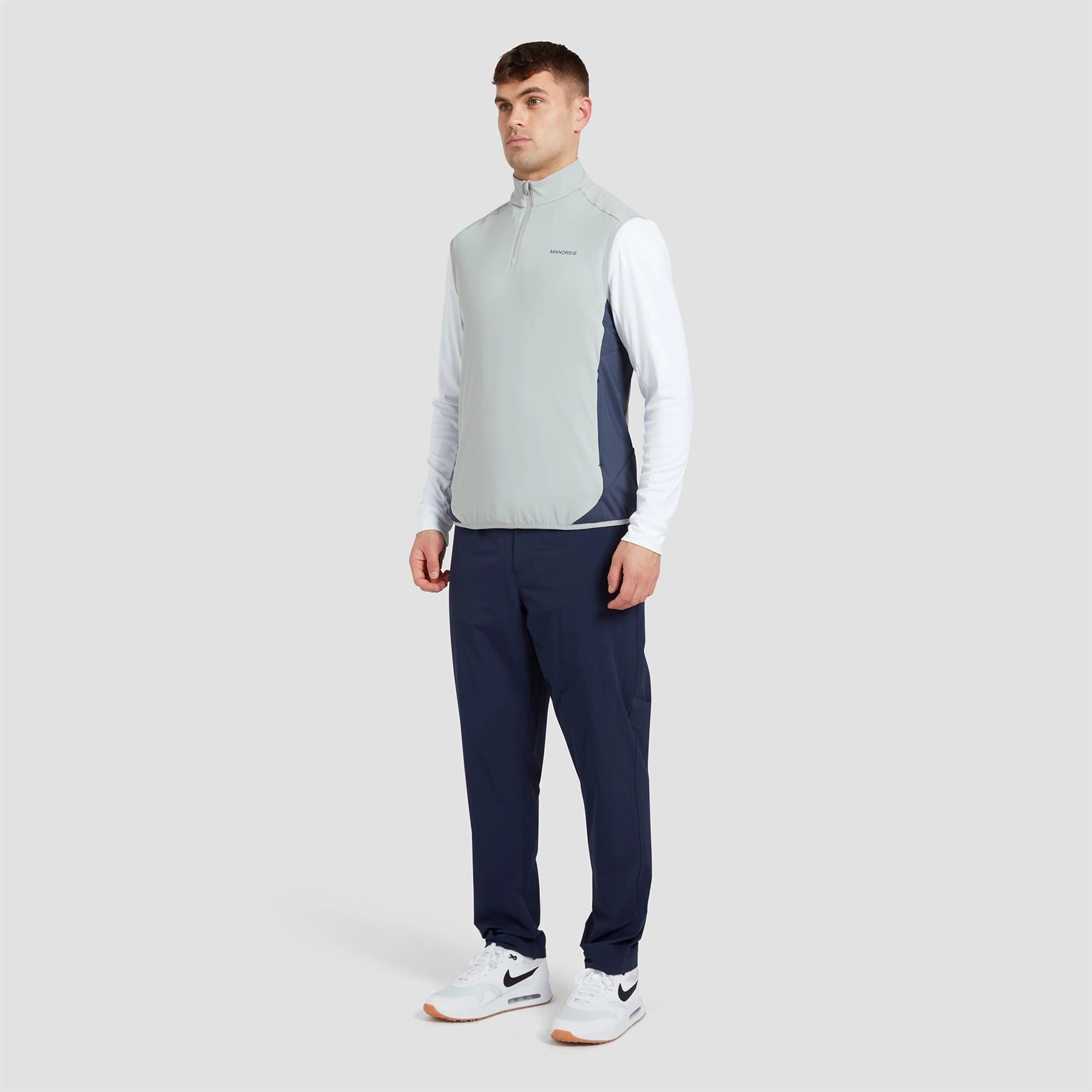 Quarter Zip Tech Gilet Sky Grey Manors Men's Classic Apparel