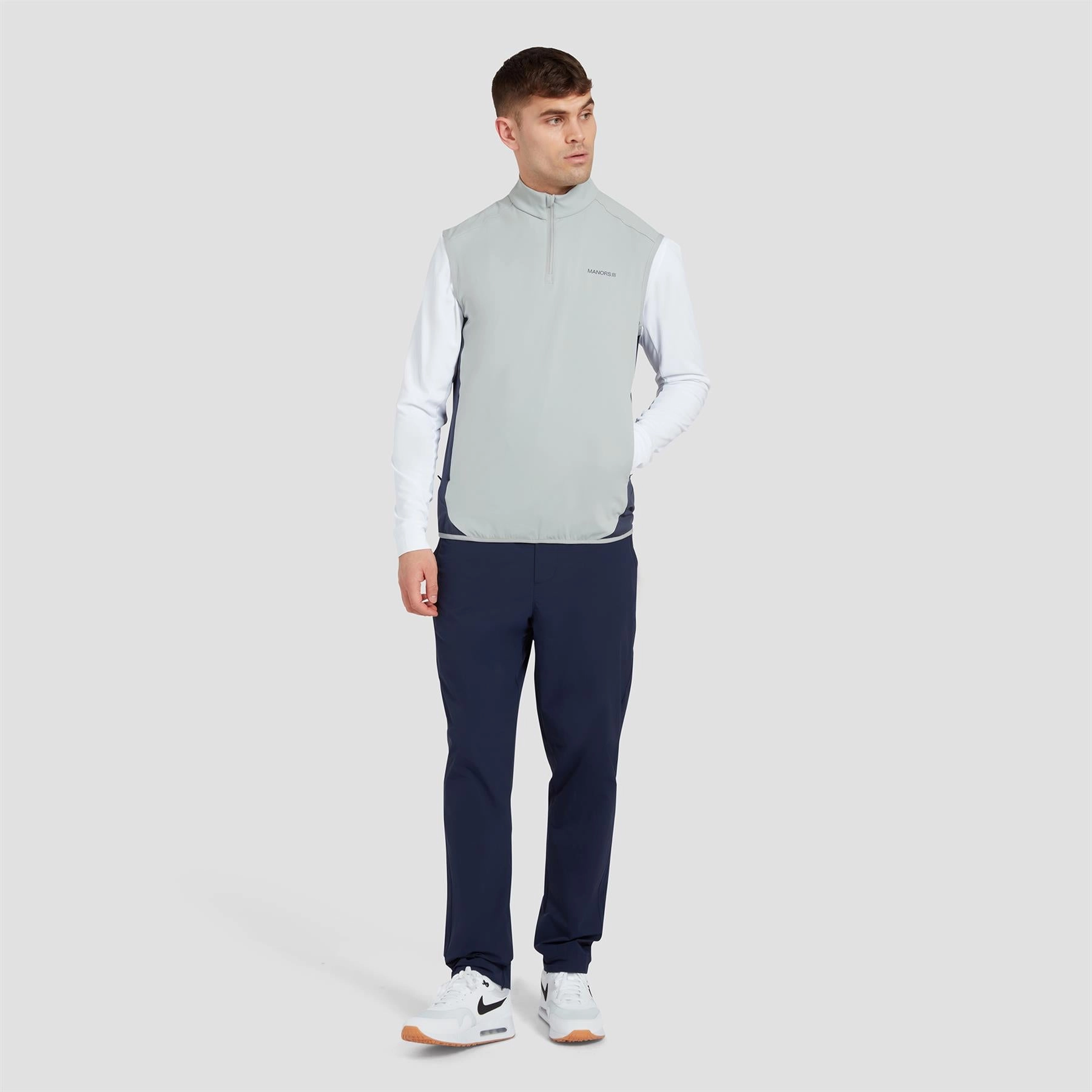 Quarter Zip Tech Gilet Sky Grey Manors Men's Classic Apparel