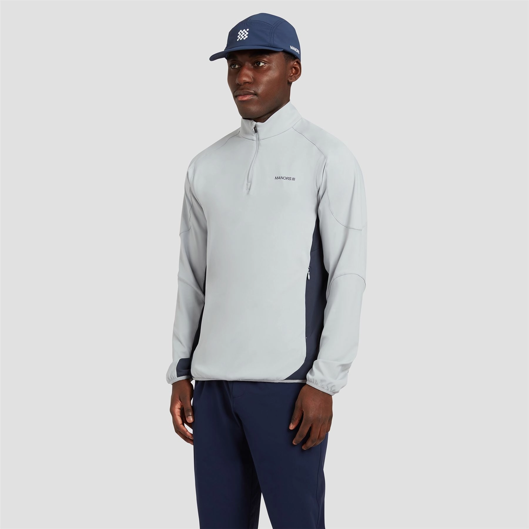 Quarter Zip Tech Mid Layer Sky Grey Manors mens classic apparel