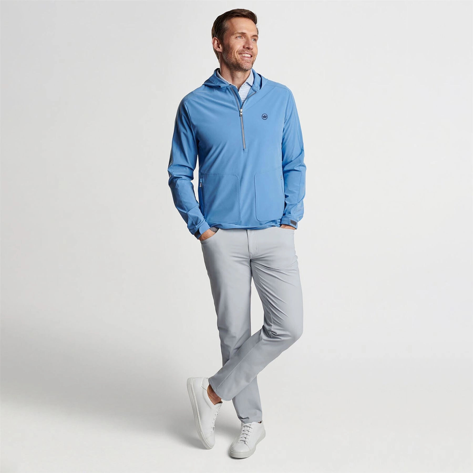 Quest Half Zip Hooded Jacket Brook Blue Peter Millar Menswear Collection