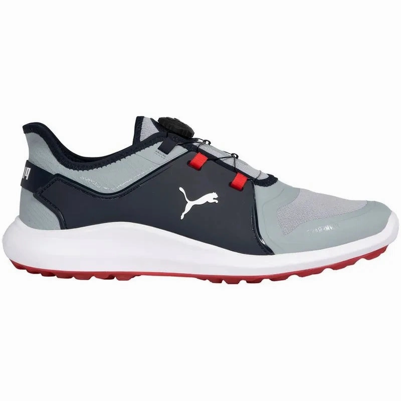 Quick Fit Puma Ignite Fasten 8 Disc Mens Golf Shoes 194541 05 Quarry Silver Navy 8 Medium Breathable Walking Shoes Orthopedic Shoes