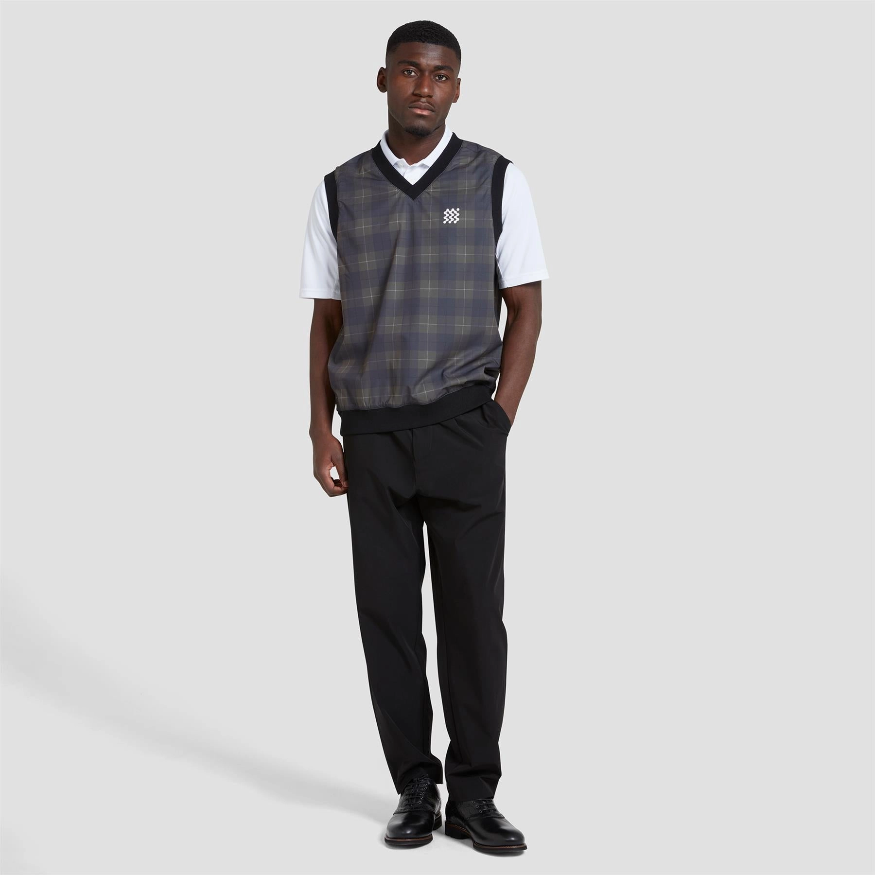 Reversible Legacy V-Neck Gilet Black Check Manors Men's Classic Apparel
