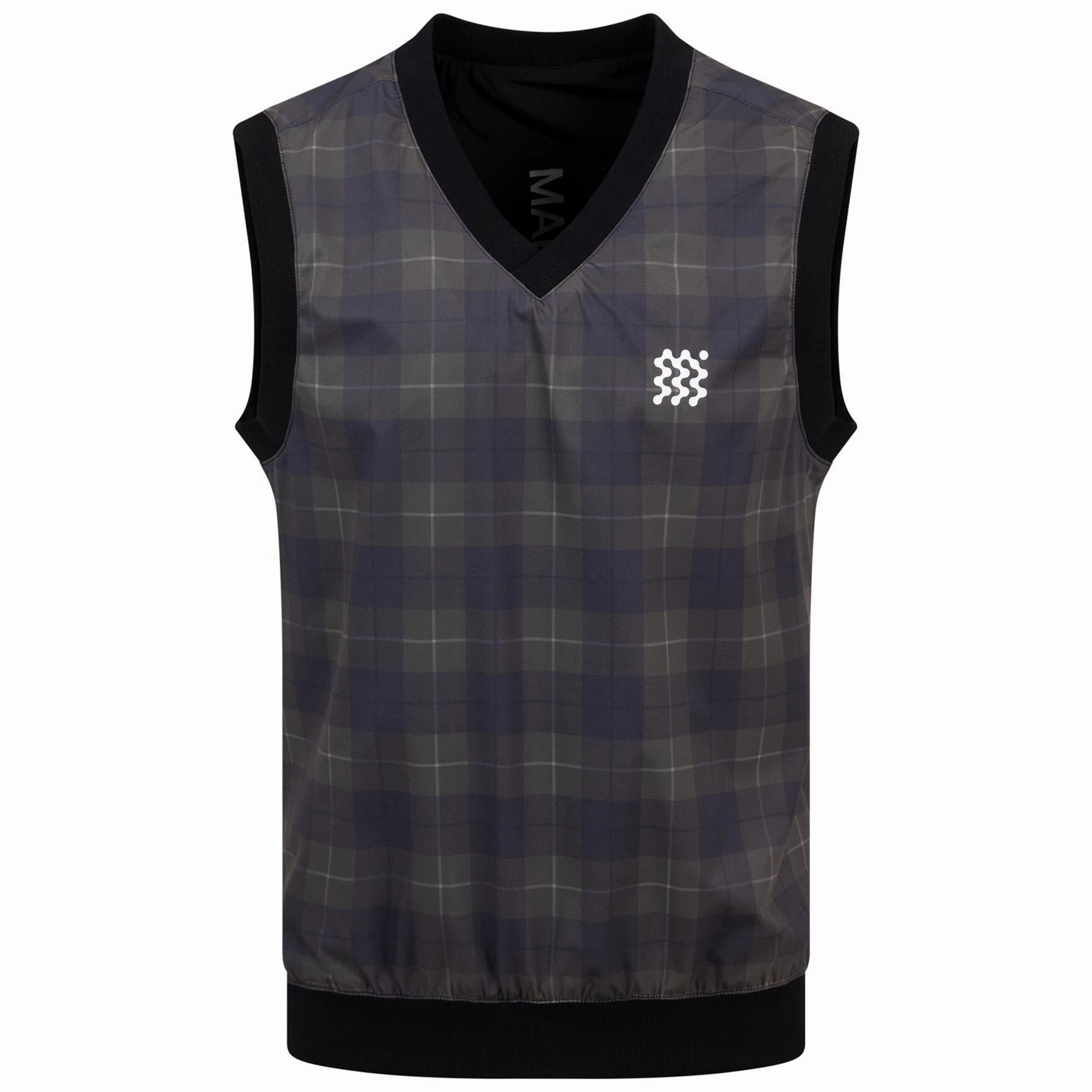 Reversible Legacy V-Neck Gilet Black Check Manors Men's Classic Apparel