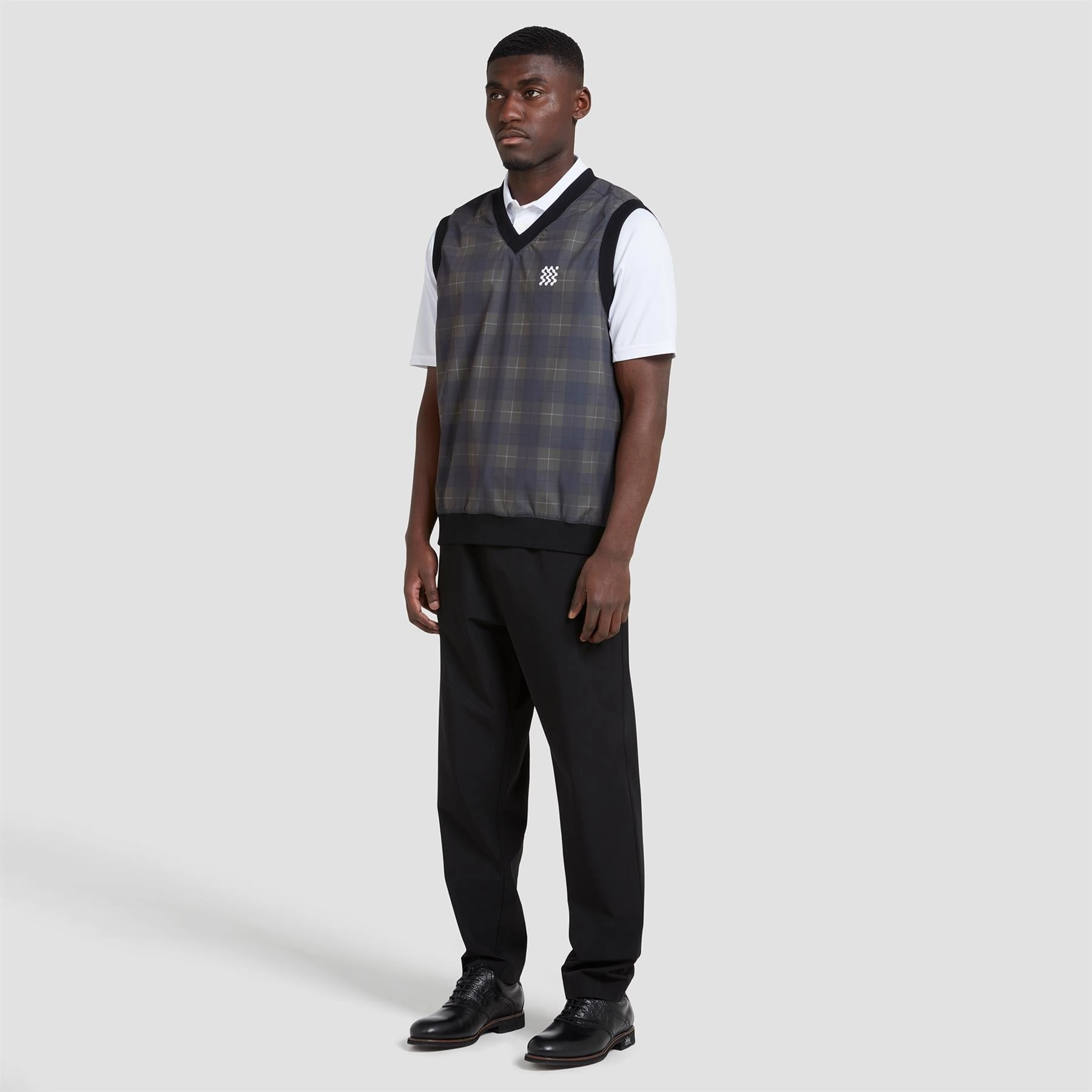 Reversible Legacy V-Neck Gilet Black Check Manors mens classic apparel