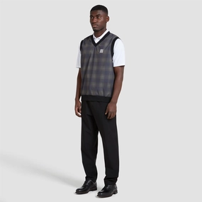 Reversible Legacy V-Neck Gilet Black Check Manors mens classic apparel
