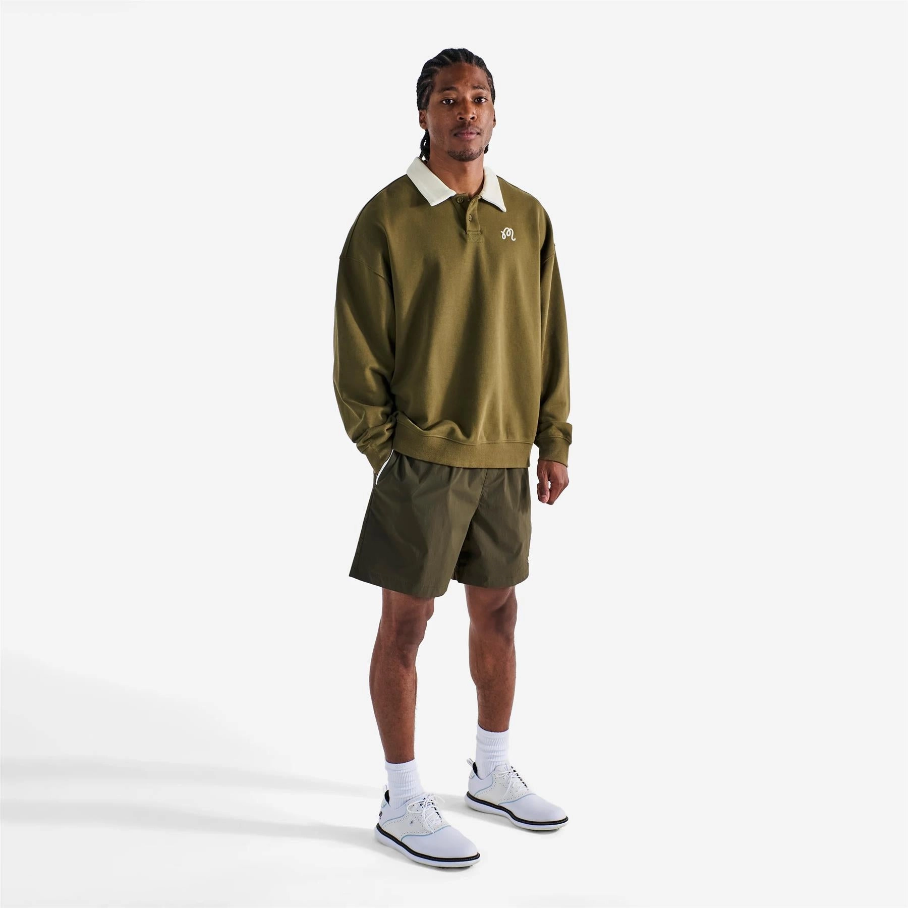 Riva Nylon Shorts Cypress Green Malbon Men's Golf Lifestyle Wear