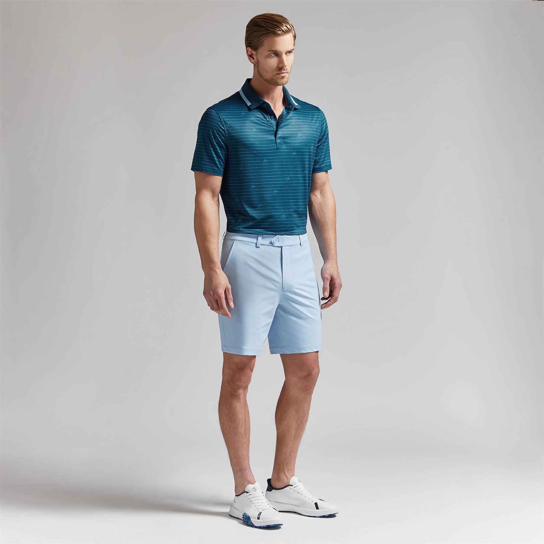 Self Collar Floral Print Tech Jersey Polo Deep Sea G/Fore Men's Fashion