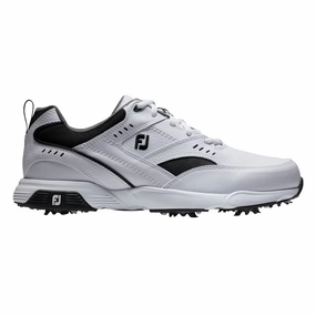 Close-Up Of Sneakers, Mesh Upper Shoes, Flexible Walking Shoes Sleek Design FootJoy Sneaker Golf Shoes White/Black - 24 Men Performance Fit