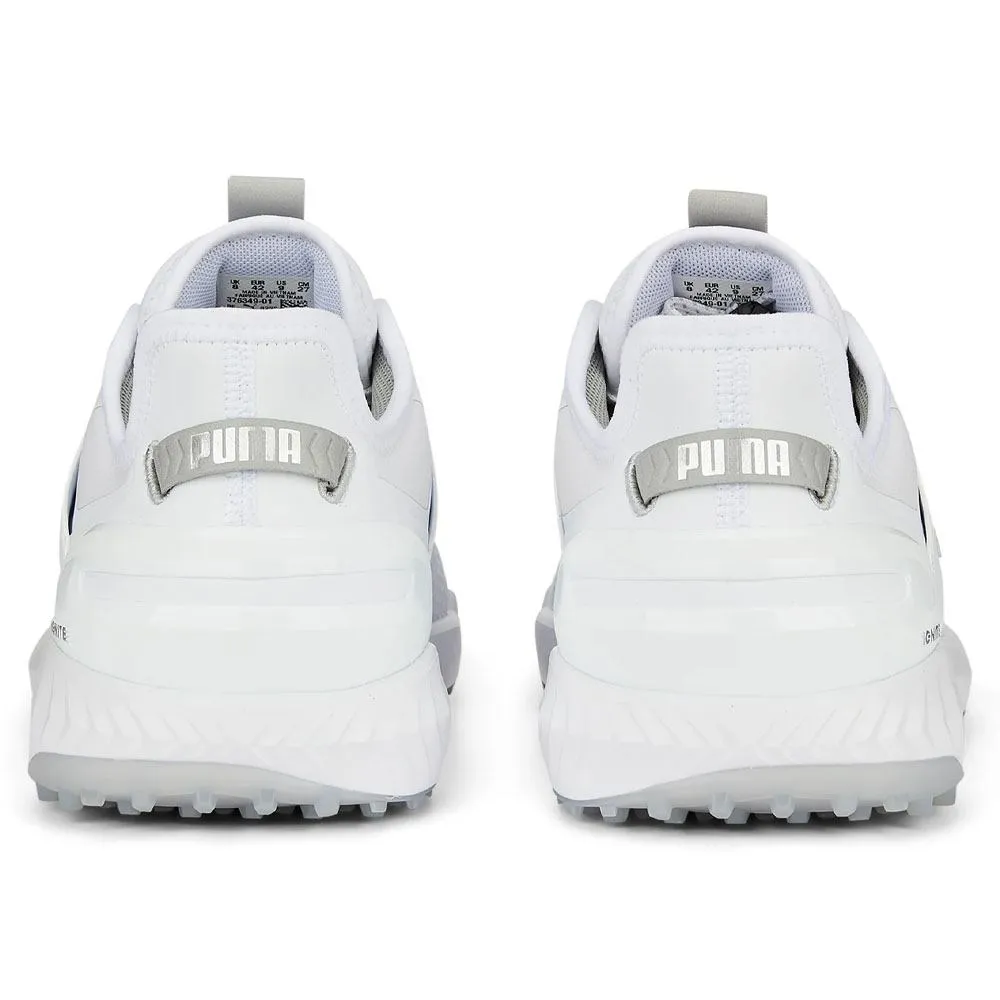 Stretchable Shoes PUMA Ignite Elevate SS Spikeless Golf Shoes White/Silver - SS24 Men Close-Up Of Sneakers