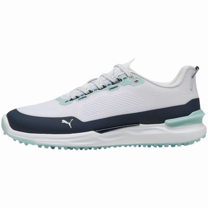 Spikeless Golf Shoes Puma Men's Ignite Elevate X Spikeless Golf Shoes - Puma White/Deep Navy/Modern Mint Retro Casual Sneakers Lightweight Trainers, Premium Shoes, Beach Footwear