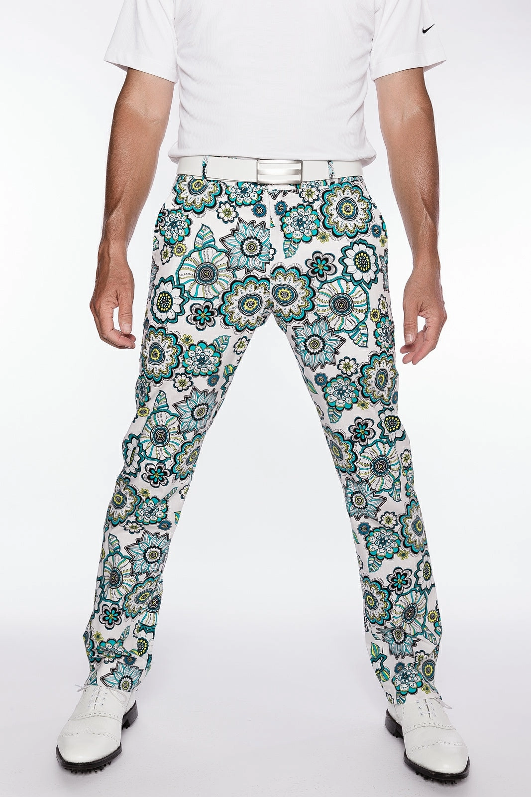 Sport Monaco Slim Fit Floral Print Cotton Pants - BLUE / WHITE Sport Monaco men's fashion
