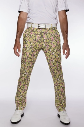 Sport Monaco Slim Fit Floral Print Cotton Pants - GREEN/ GREY / PINK Sport Monaco men's fashion