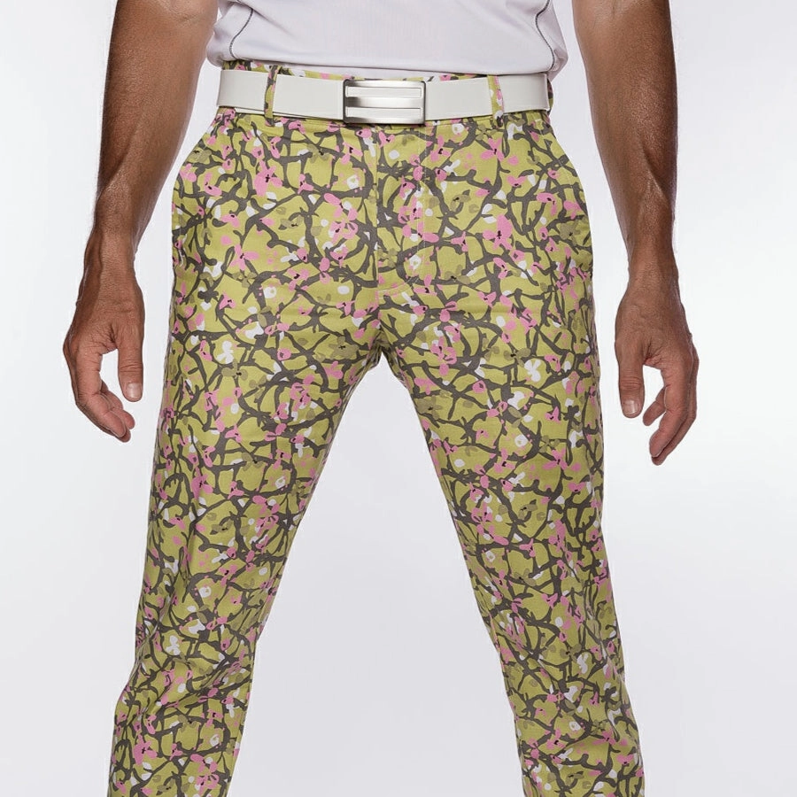 Sport Monaco Slim Fit Floral Print Cotton Pants - GREEN/ GREY / PINK Sport Monaco Men's Clothing