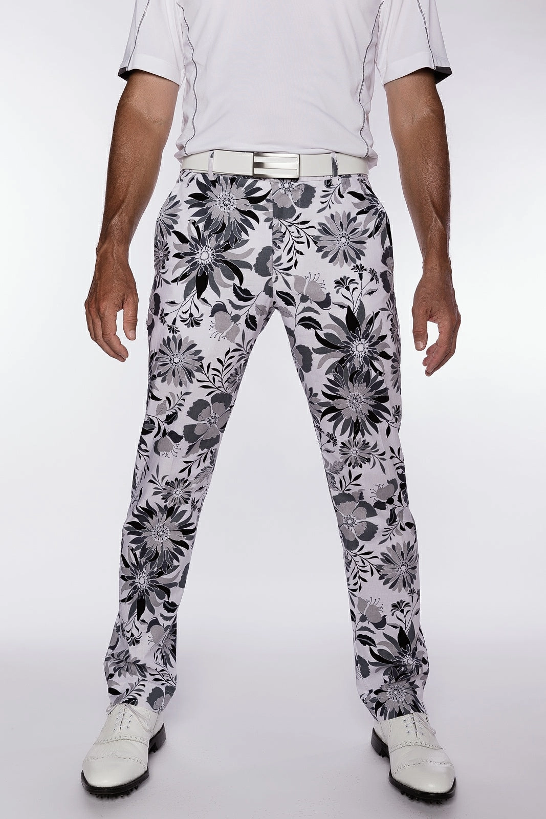 Sport Monaco Slim Fit Floral Print Cotton Pants - ONYX / CHARCOAL / WHITE Sport Monaco men's fashion