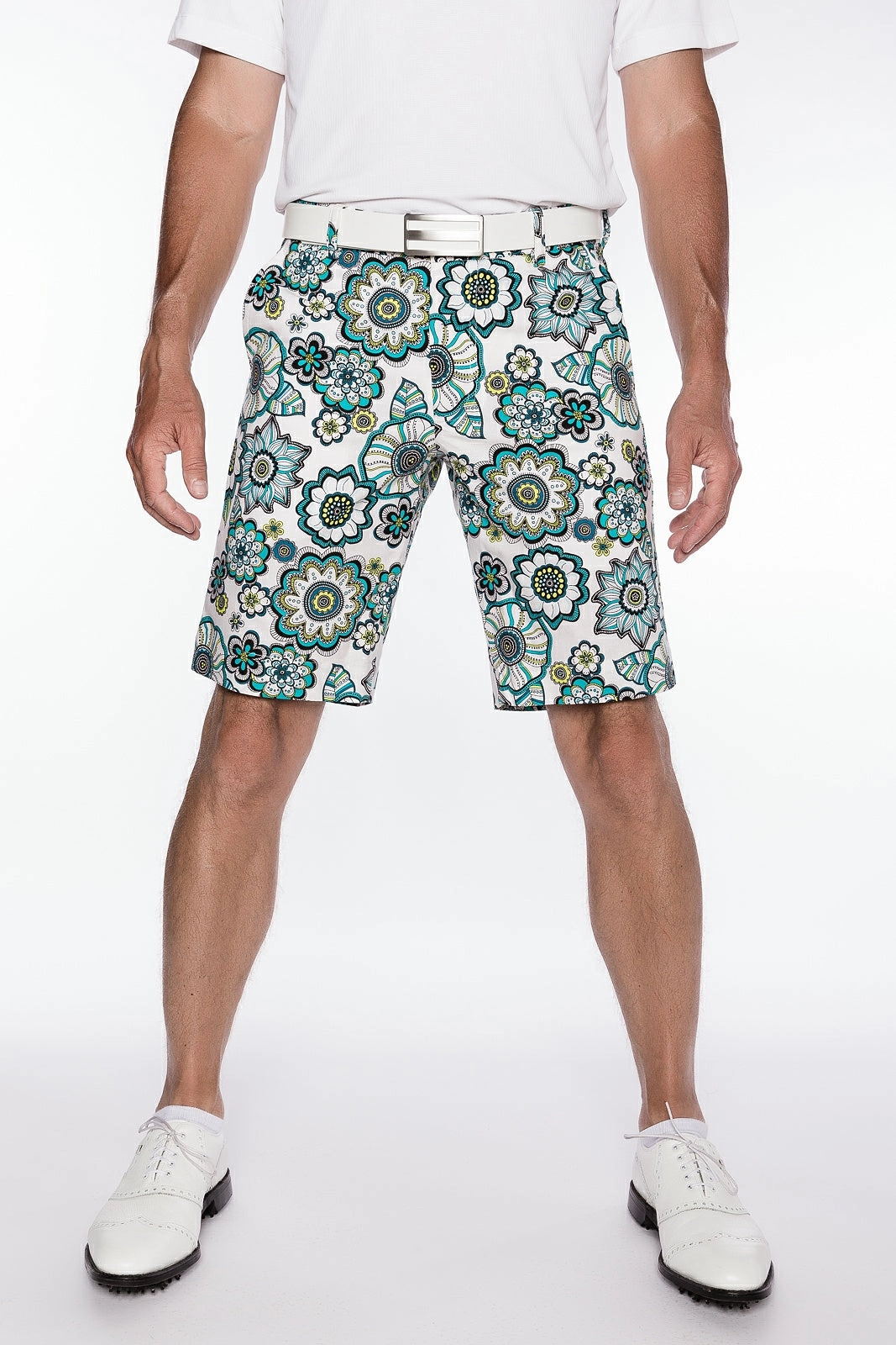 Sport Monaco Slim Fit Floral Print Cotton Shorts - BLUE / WHITE Sport Monaco Men's Clothing