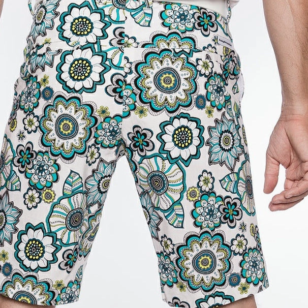 Sport Monaco Slim Fit Floral Print Cotton Shorts - BLUE / WHITE Sport Monaco Men's Clothing