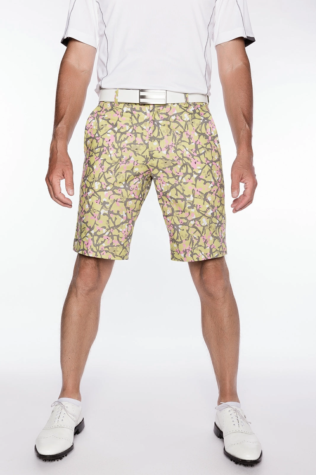 Sport Monaco Slim Fit Floral Print Cotton Shorts - GREEN/ GREY / PINK Sport Monaco Men's Clothing