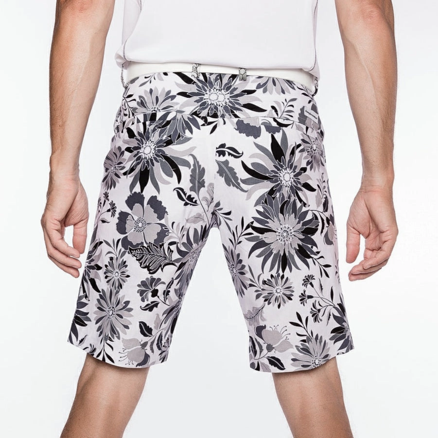 Sport Monaco Slim Fit Floral Print Cotton Shorts - ONYX / CHARCOAL / WHITE Sport Monaco Men's Clothing